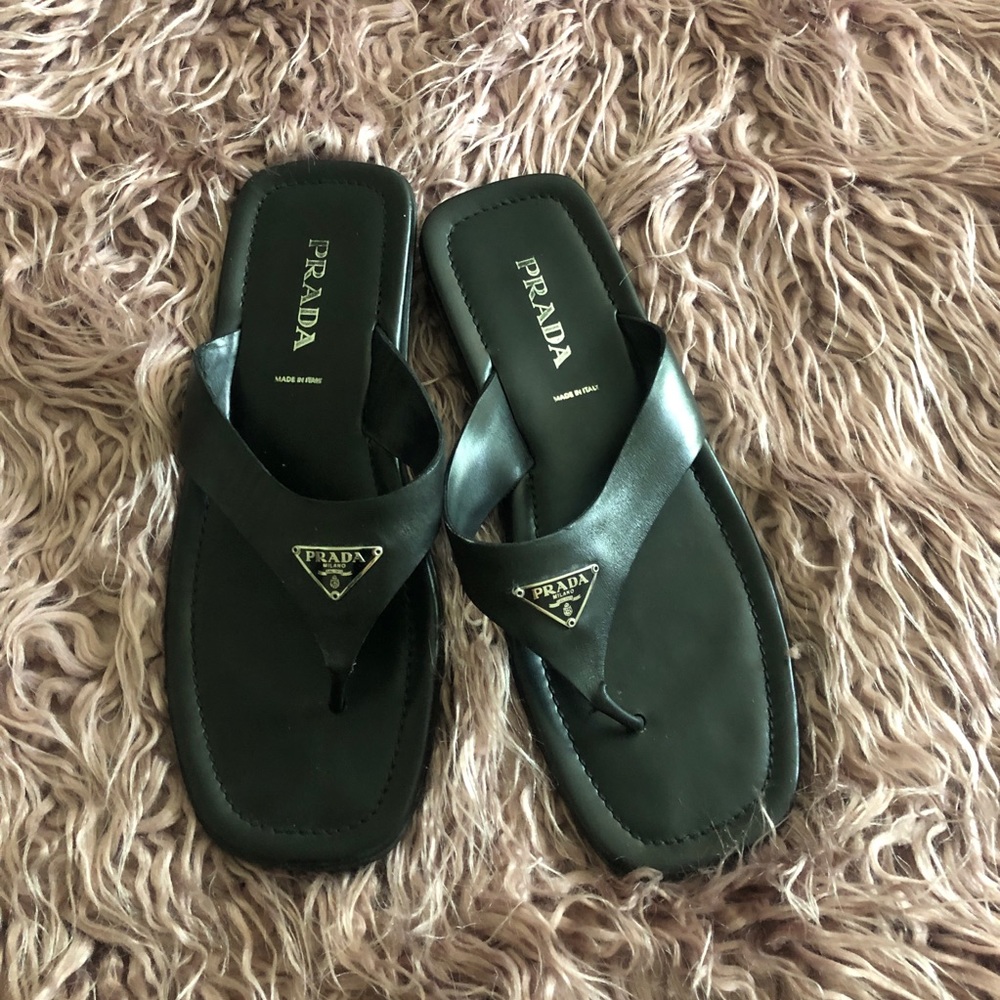 Prada thong sandals flip flops black 39.5 leather